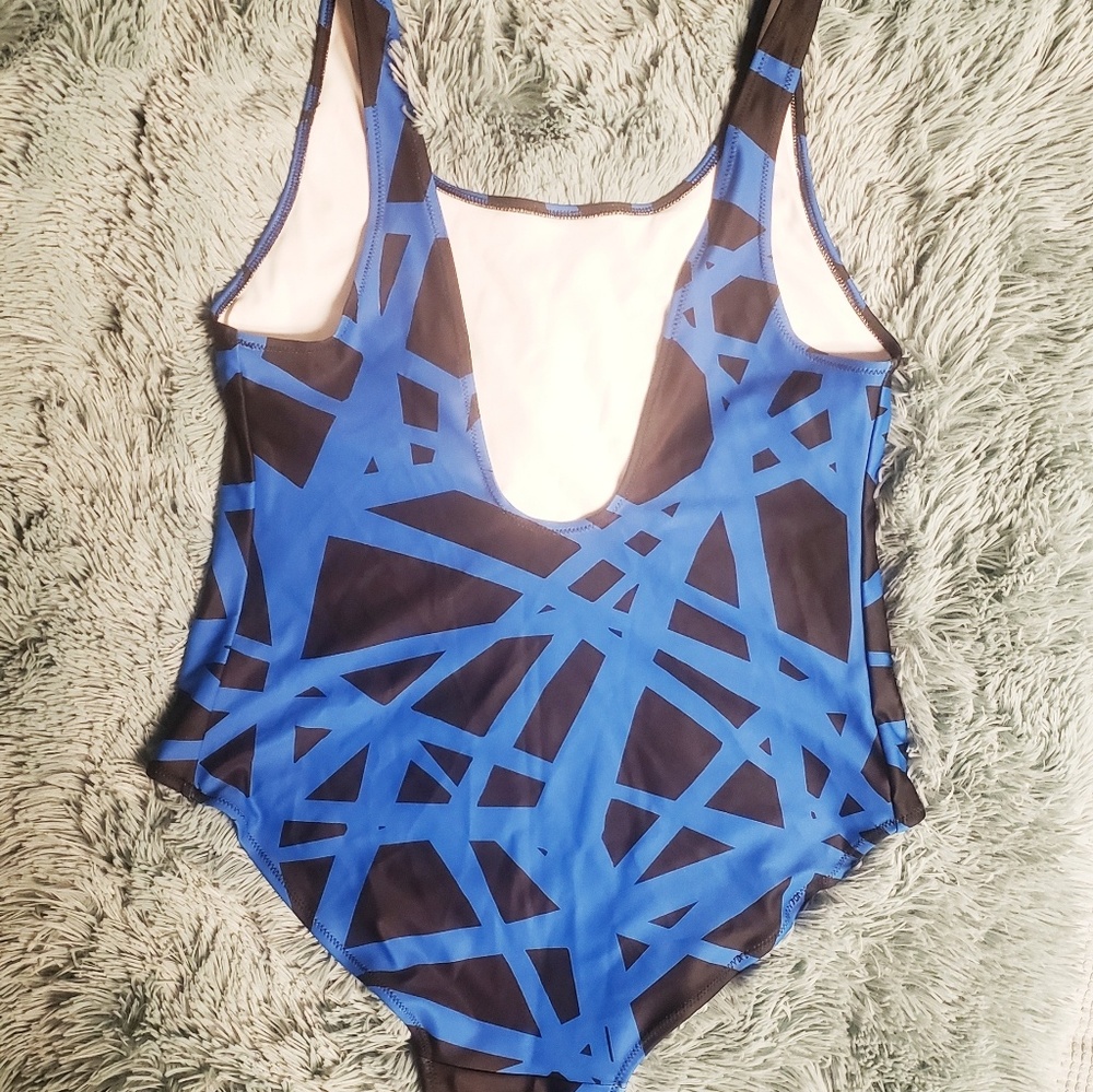 Blue and Black Lines Women's One Piece Swimsuit - Picture 6 of 6